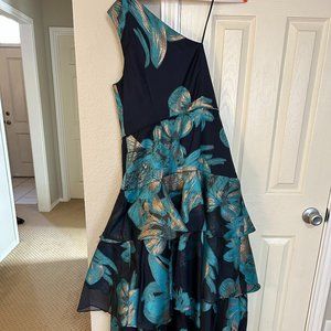 Aidan Mattox Gown, Size 12, Navy with teal and bronze accents
